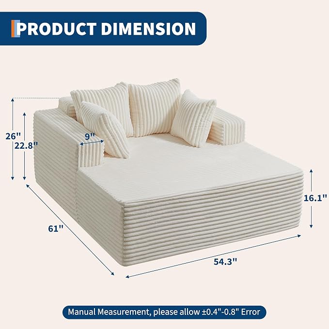 61" Oversized Chaise Lounge Chair Indoor, Boneless Couch Cloud Fluffy Chaise - Image 2