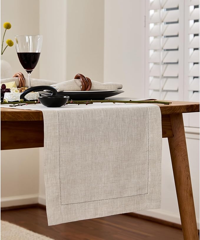 Solino Home Linen Hemstitch Table Runner 120 Inches Long - Image 2