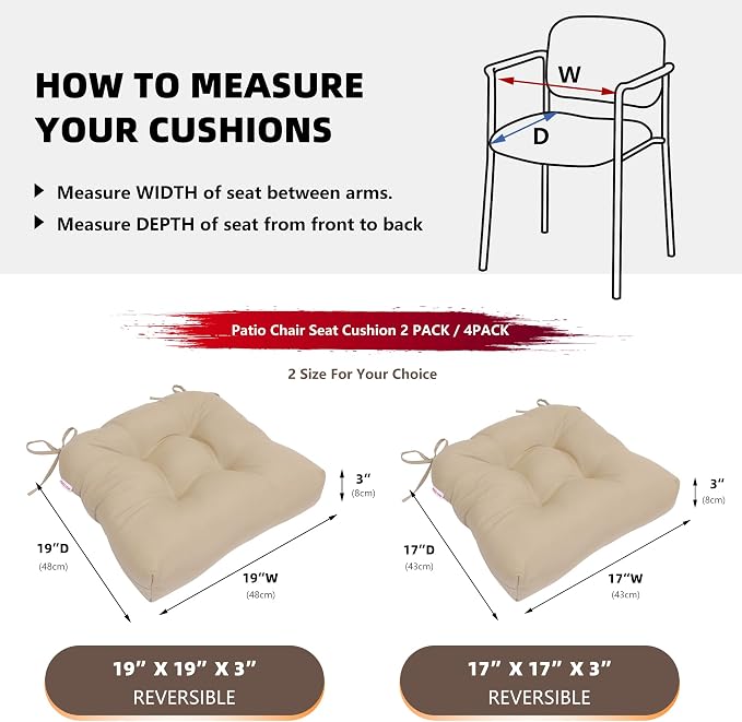 RACE LEAF Outdoor Seat Cushions Set of 2, Plump Filling Tufted Water-Resistant - Image 5