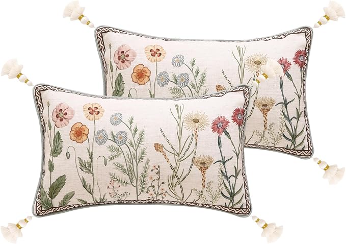 ISAENNE Design Linen Throw Pillow Covers 12"x20" Pack of 2, Lumbar Farmhouse by Isaennehomedecoration