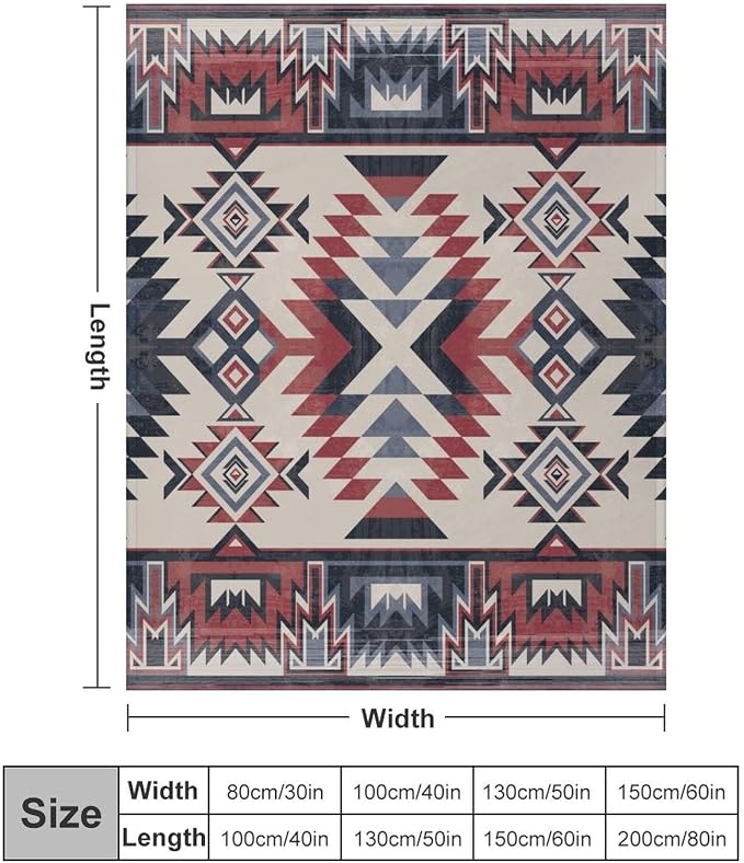 Southwest Blanket, Tribal Indian Throw Blanket Red Black Aztec Ethnic Geometric - Image 2