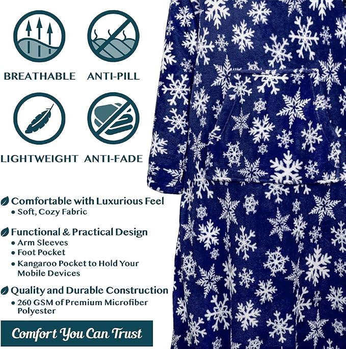 PAVILIA Fleece Blanket with Sleeves, Foot Pockets - Image 4
