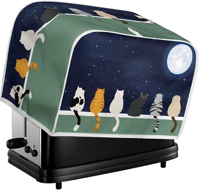 Galaxy Print Oven Cover Kitchen Bread Machine Protector, Moon Cat 2 Slice - Image 6