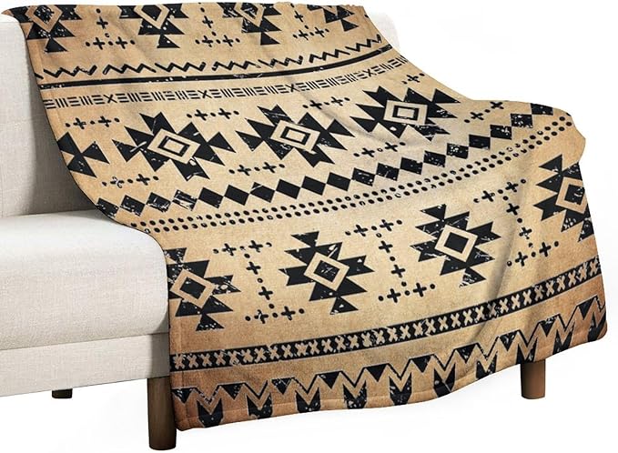 Tribal Aztec Throw Blanket, Southwestern Native Blanket, Vintage Ethnic by JanJCurt