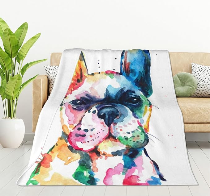 HGOD DESIGNS Watercolor French Bulldog Fleece Throw Blanket Ultra Soft Cozy by HGOD+DESIGNS