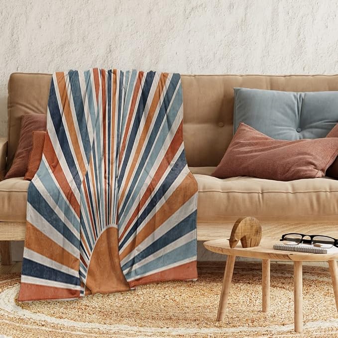 Boho Colorful Sunrise Throws Blankets Abstract Mid Century Modern Throw Blanket - Image 3