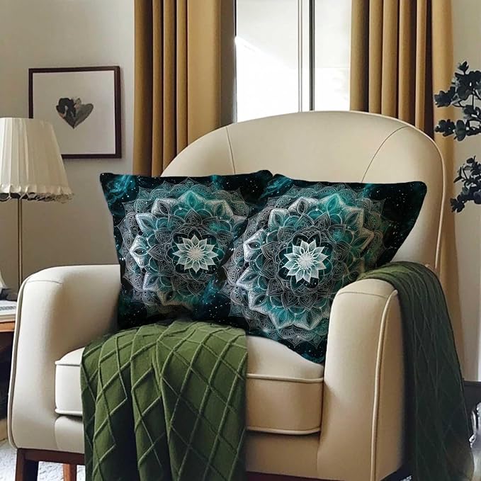 Mandala Throw Pillow Covers 18x18 Set of 2 | Geometric Flower Square Pillow - Image 3