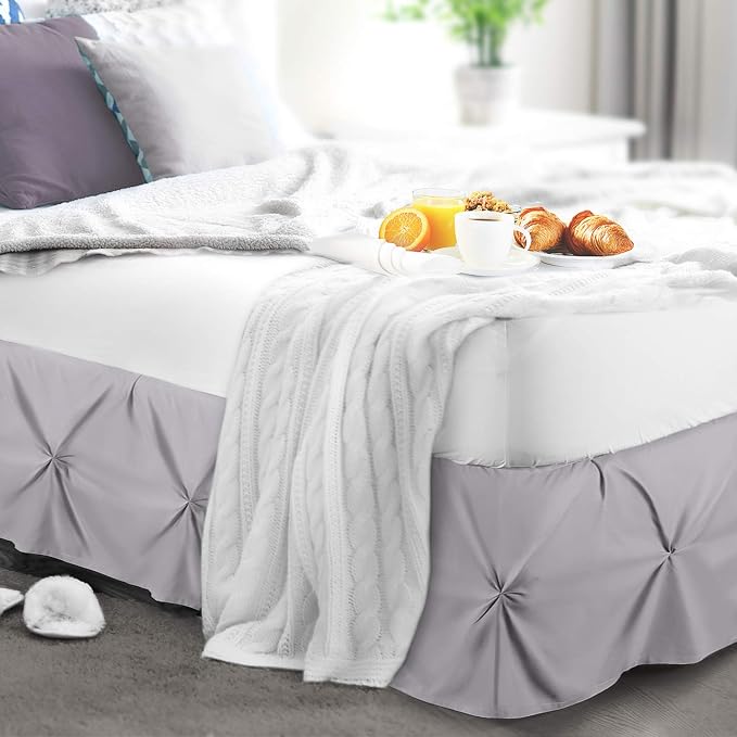 Nestl Grey Lavender Bed Skirt Full Size, Pinch Pleat Full Bed Skirt, Hotel - Image 8