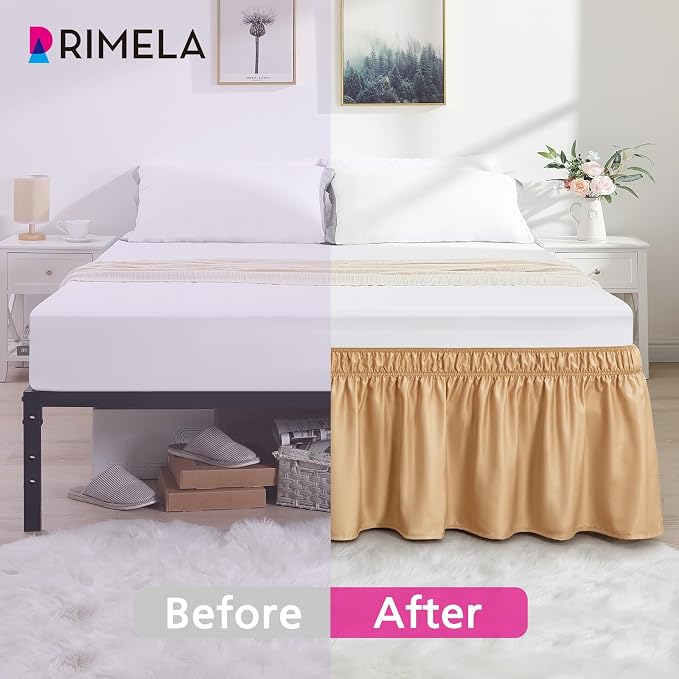 RIMELA Bed Skirt Queen Size Champagne Gold 15 Inch Drop, Wrap Around Elastic - Image 3