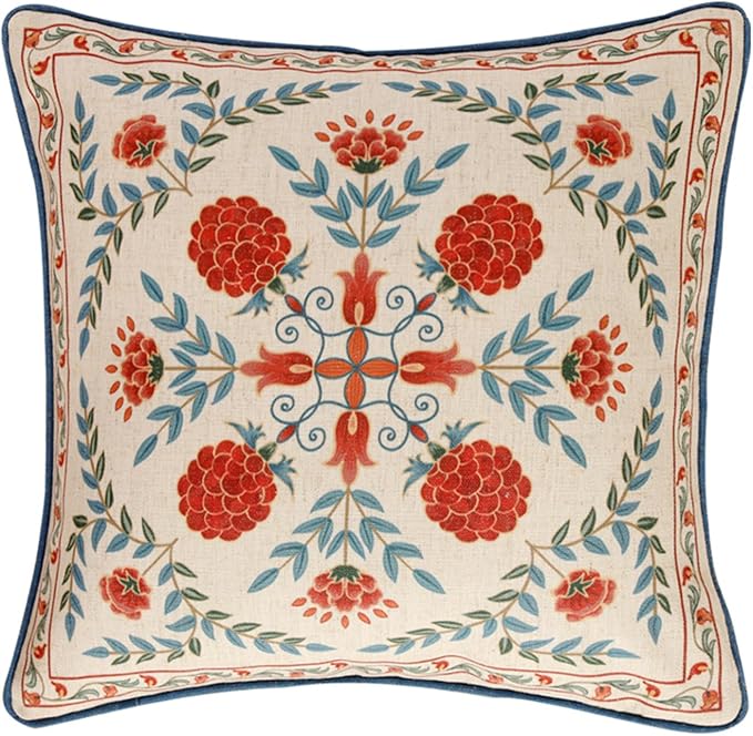 patdrea Designer Throw Pillow Covers, Square Brilliant Vintage Red Tropical by Welcometopatdrea