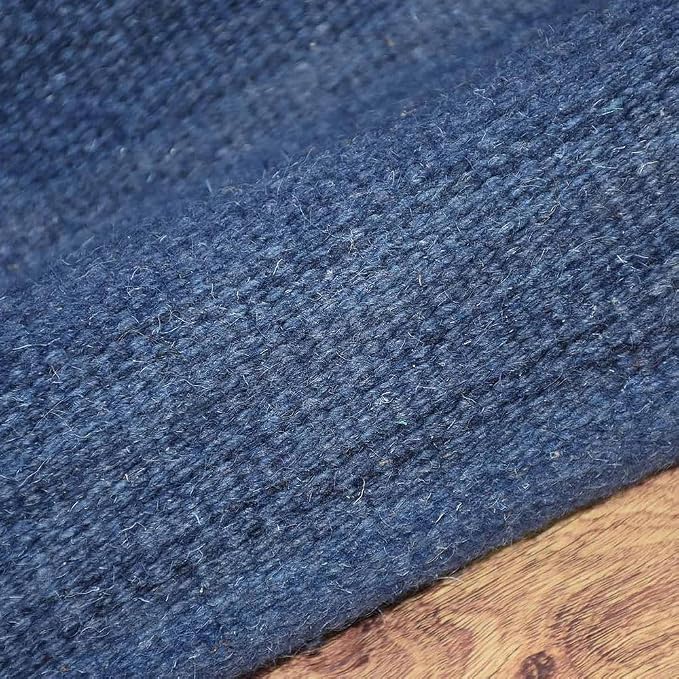 Rugsotic Carpets Hand Woven Flat Weave Kilim Wool 4'x6' Area Rug Solid Blue - Image 8