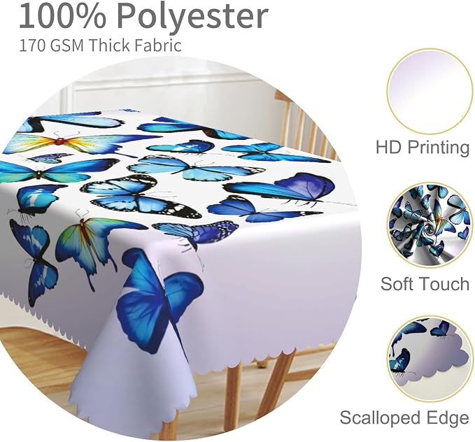 52x70inches Blue Butterfly Rectangle Tablecloth Natural Butterflies Light - Image 3