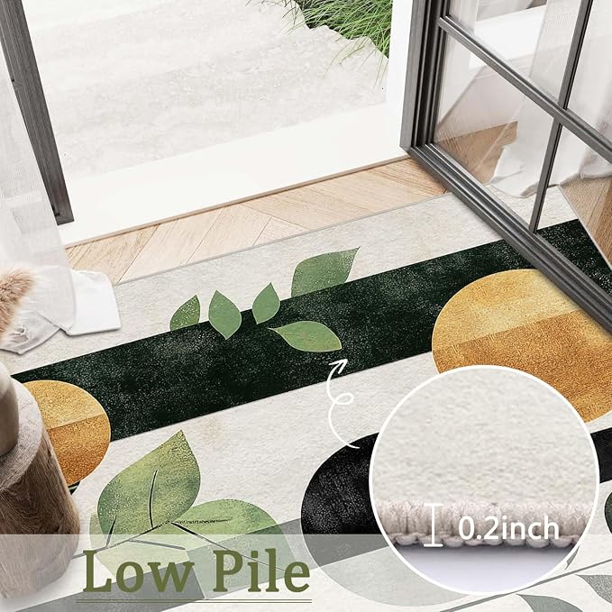 6x9 Boho Area Rug Green Leaf Black White Golden Rug Non Slip Low Pile Large - Image 9