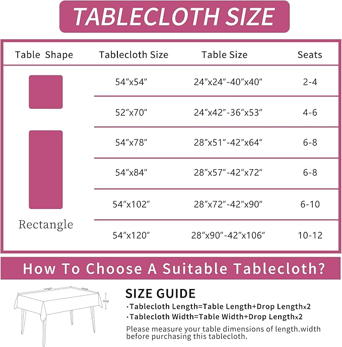 Square Table Cloth, 100% Waterproof Tablecloth Oil Proof Spill Proof Vinyl - Image 4