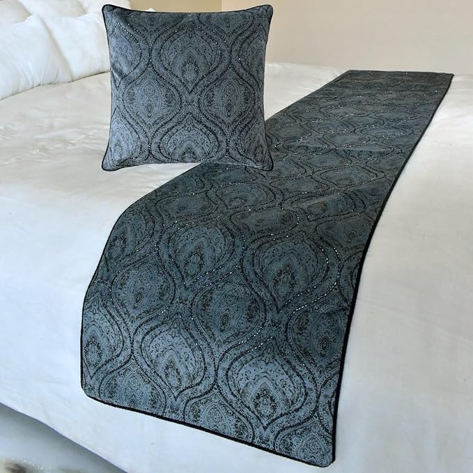 The HomeCentric King/Queen/Twin Gray Decorative Full 68"x18" Bed Runner by TheHomeCentric
