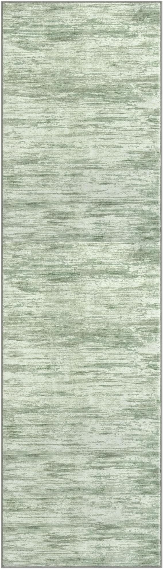 2x7 Modern Abstract Runner Rug for Hallways, Light Sage Green and Ivory Super - Image 8