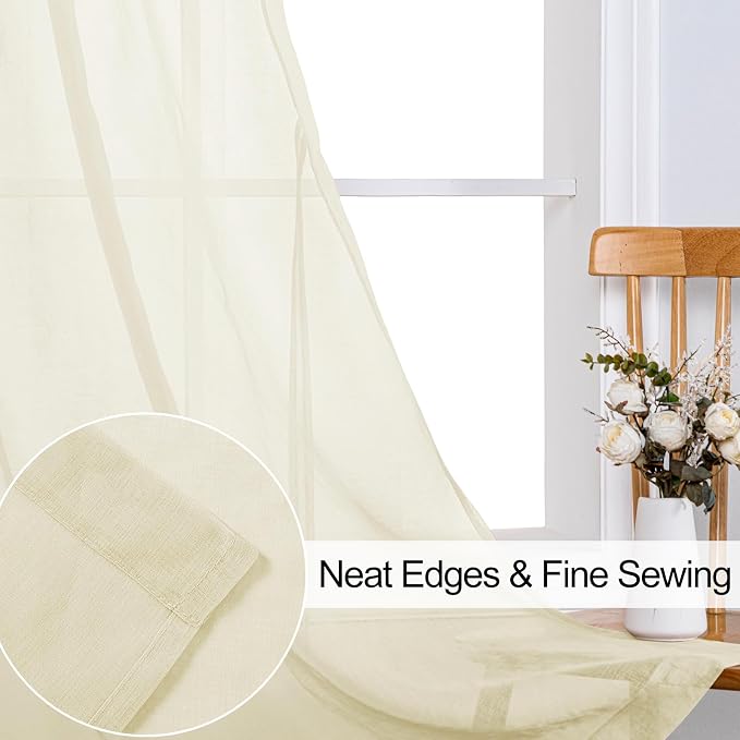 XWZO Beige Sheer Curtains 84 Inches Long 2 Panels Set - Image 4
