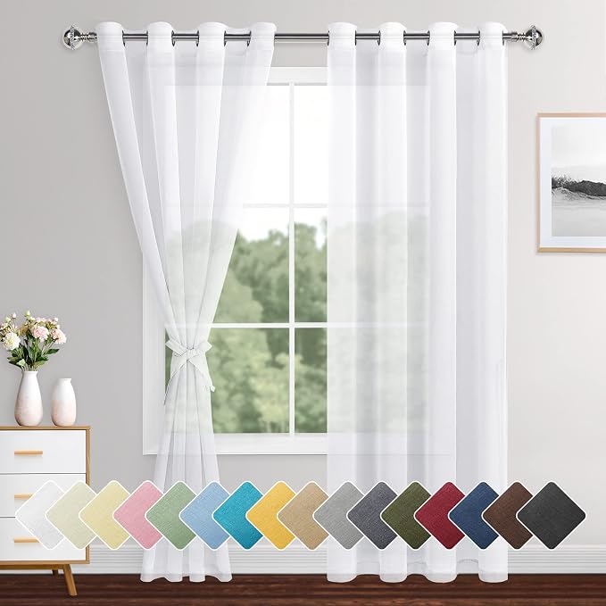 XWZO White Semi Transparent Sheer Curtains by XWZO