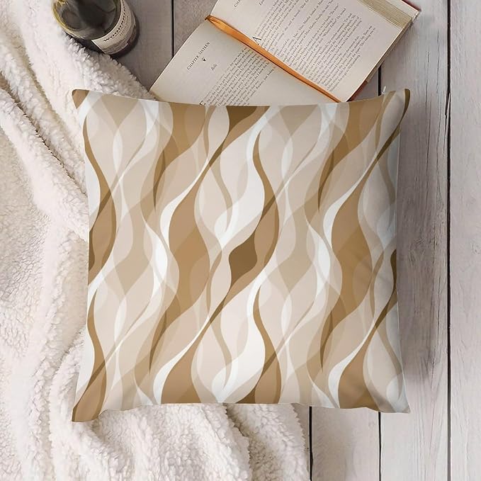 Cream Throw Pillow Covers Modern Abstract Cream and Grey Striped Decorations - Image 2