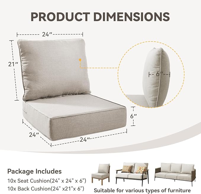 Outdoor Cushion Set for Furniture Patio Furniture, UV Resistant, Water Resistant - Image 2