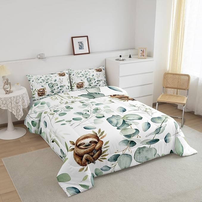 Erosebridal Girls Kawaii Animal Queen Bedding Sets Cute Sloth Comforter Set - Image 3