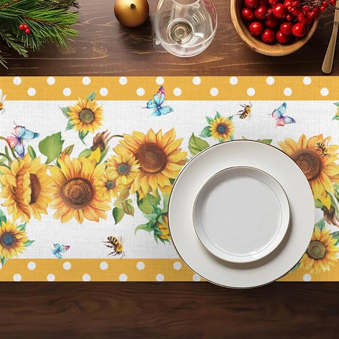 Sunflower Table Runner, Cotton Linen Floral Yellow 13x36 inch Bohemian Table - Image 7
