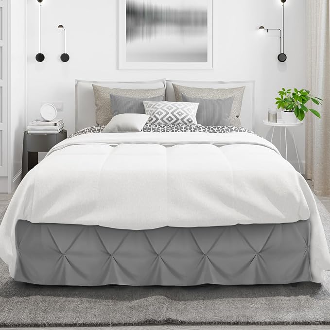 Nestl Dark Grey Bed Skirt Queen Size, Pinch Pleat Queen Bed Skirt, Hotel - Image 2
