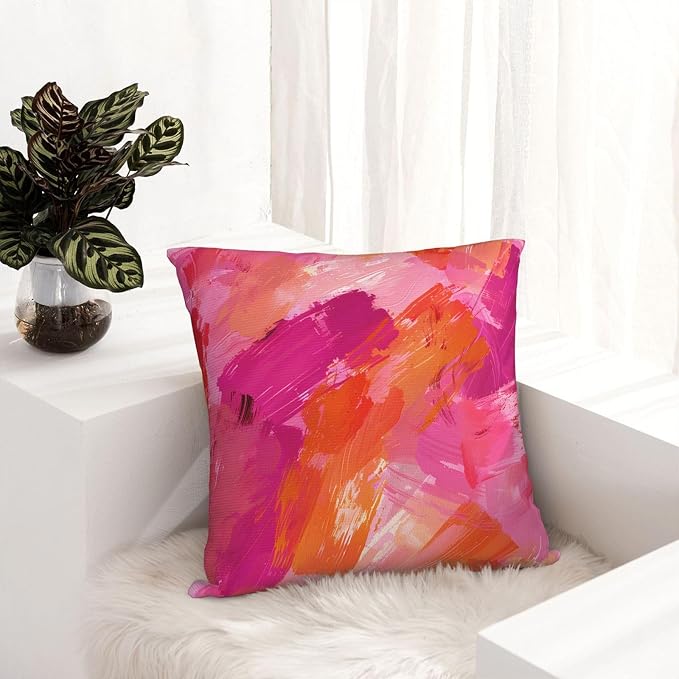 Abstract Pink and Orange Brush Aesthetic Throw Pillow Covers 18x18 inches Cozy - Image 5