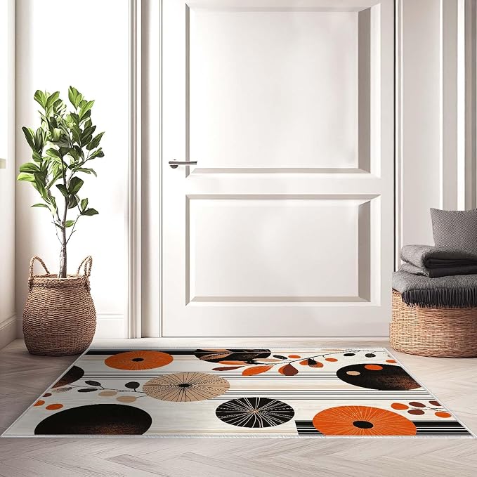 2x3 Entryway Area Rug Orange Black White Bathroom Rug Non Slip Machine Washable - Image 8
