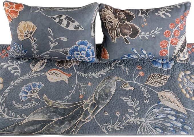 The HomeCentric Blue Bed Runner, CA King Size 86"x18" Decorative Bed Runner - Image 2