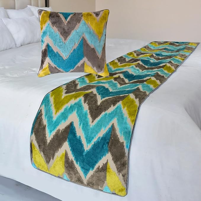 The HomeCentric King/Queen/Twin Blue Decorative CA King 86"x18" Bed Runner by TheHomeCentric