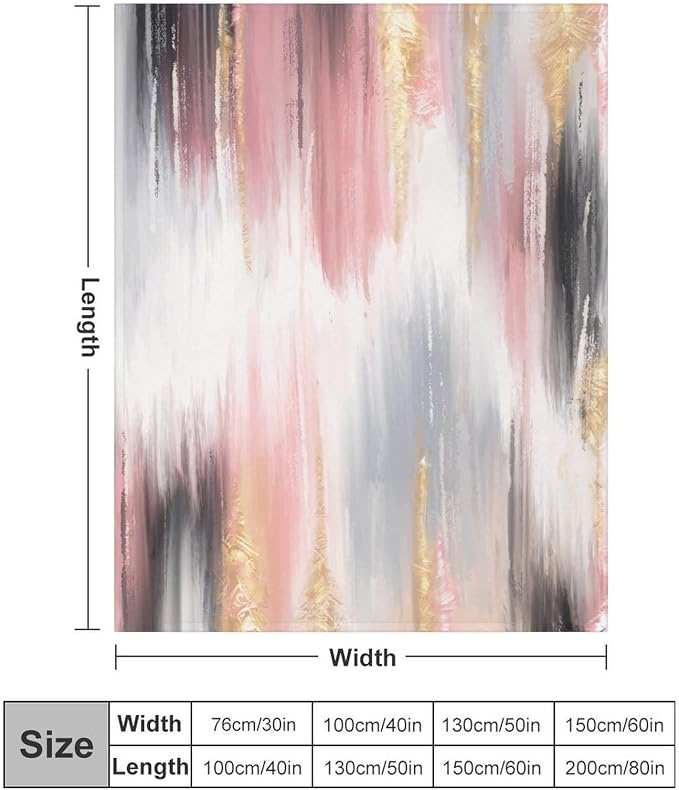 Fashion Gradient Blanket, Modern Art Baroque Gold Grey Pink Painting Strokes - Image 2
