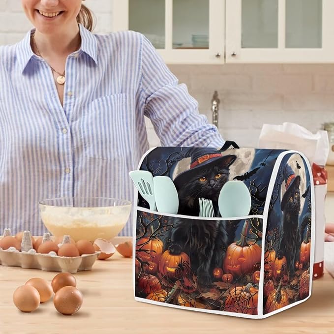 Black Cat Stand Mixer Cover 6-8 Quart Pumpkin Bat Kitchen Appliance Covers Dust - Image 2