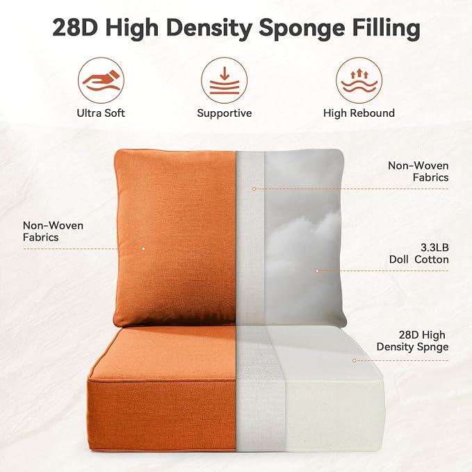 Luxury 6" Outdoor Cushions for Patio Furniture, Fade Resistant Couch Chair - Image 2