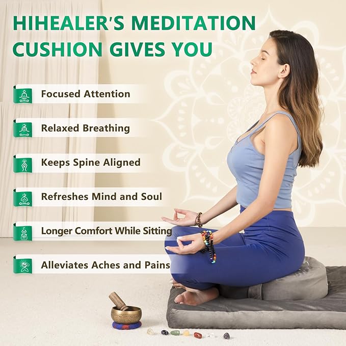 Hihealer Meditation Cushion, Traditional Tibetan Meditation Pillow Velvet Cover - Image 6