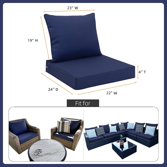 Favoyard Outdoor Seat Cushion Set 22 x 24 Inch Waterproof & Fade Resistant - Image 2