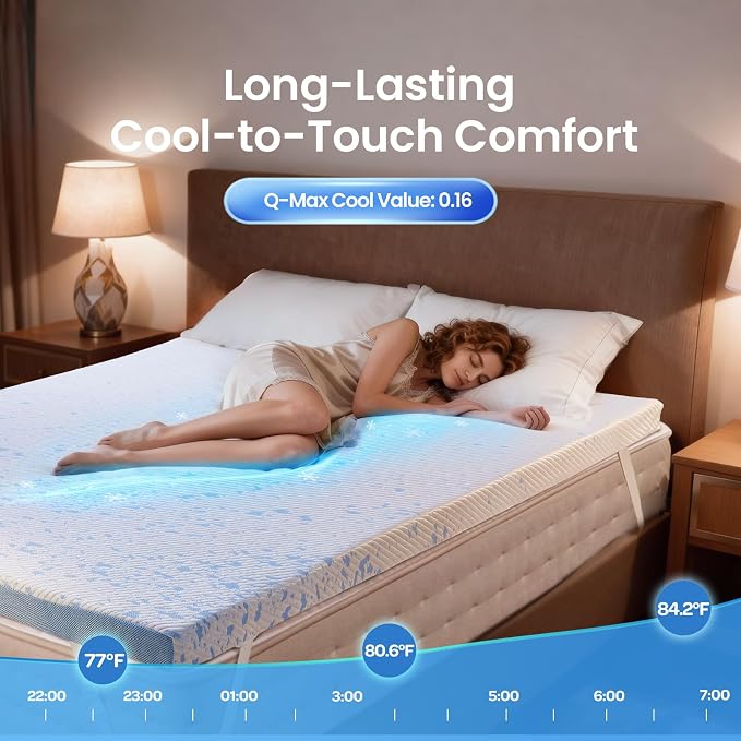 OhGeni 3 Inch Cooling Queen Size Gel Memory Foam Mattress Topper Pad, Washable - Image 7