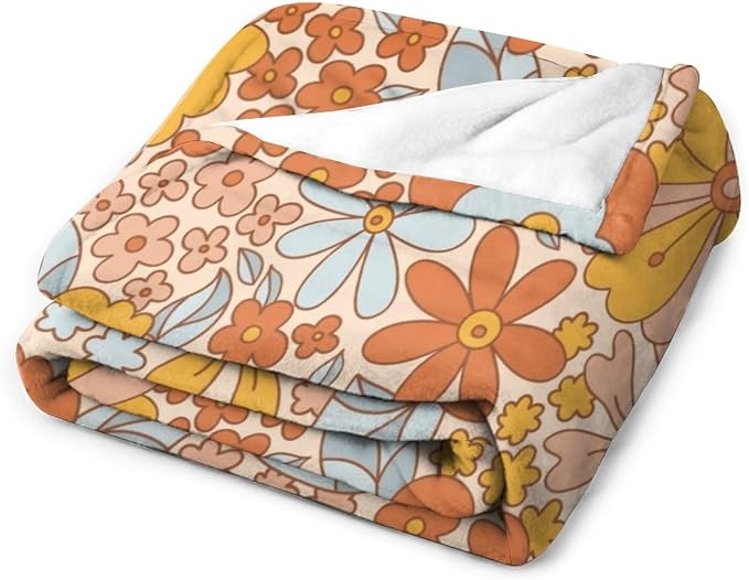 Retro 70s Floral Blanket, Hippie Summer Groovy Flower Power Flower Boho Print - Image 3