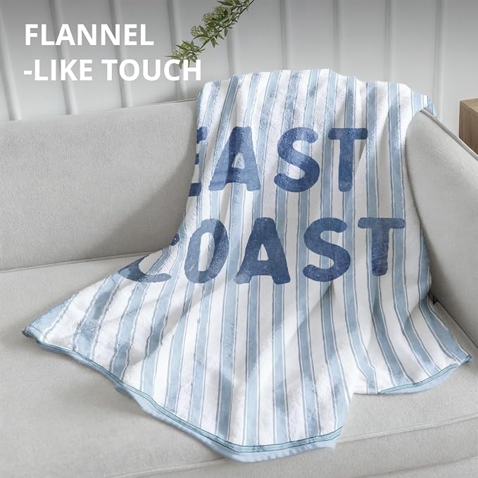Blue Coastal Beach Blanket, East Coast Preppy Beach Striped Throw Blankets - Image 4