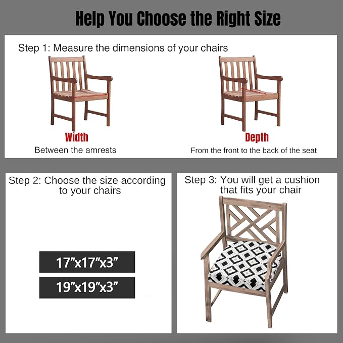 idee-home Outdoor Chair Cushions Set of 4, Thick 17" x 17" x 3" Outdoor Seat - Image 4