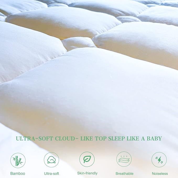 UNILIBRA Full Size Mattress Pad Cooling Rayon from Bamboo, Quilted Fitted - Image 2