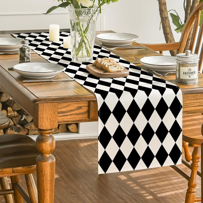Artoid Mode Diamond Plaid Black Table Runner, Seasonal Halloween Party Kitchen - Image 4