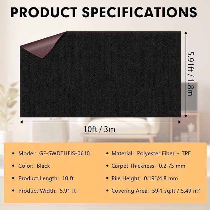 Marine Carpet - 6 FT x 10 FT Black Indoor Outdoor Rug - Image 2