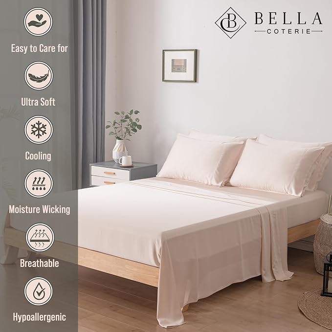 Bella Coterie 6 Piece Luxury Bamboo Viscose Split Top King Size Sheet Set | 34" - Image 3