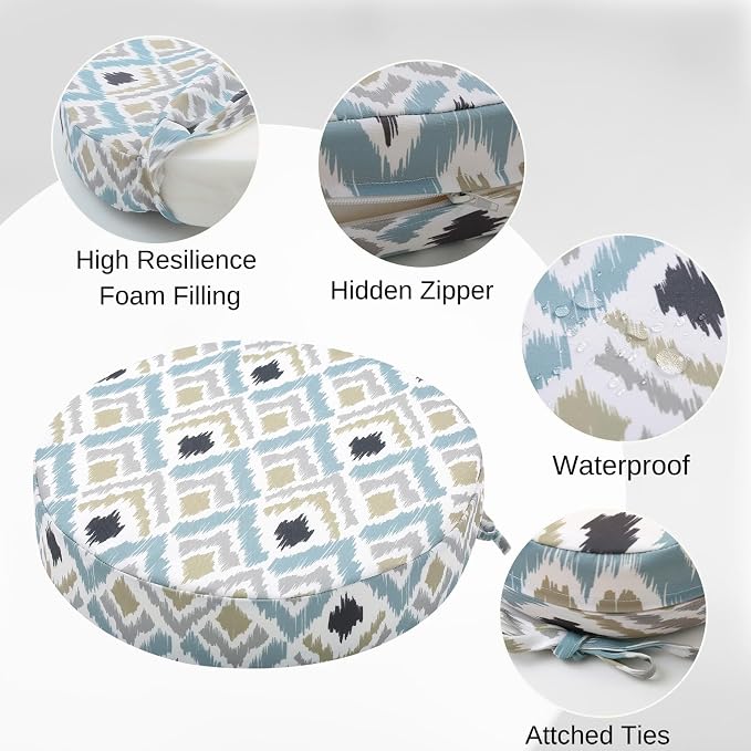 idee-home Outdoor Bistro Chair Cushions, 15”x15”x 3” Thick Outdoor Round Seat - Image 2
