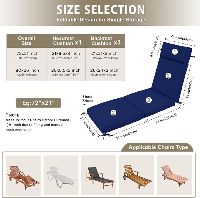 Chaise Lounge Cushion 80x26x3 Inch ?Set of 2 Outdoor Lounge Chair Cushions - Image 2