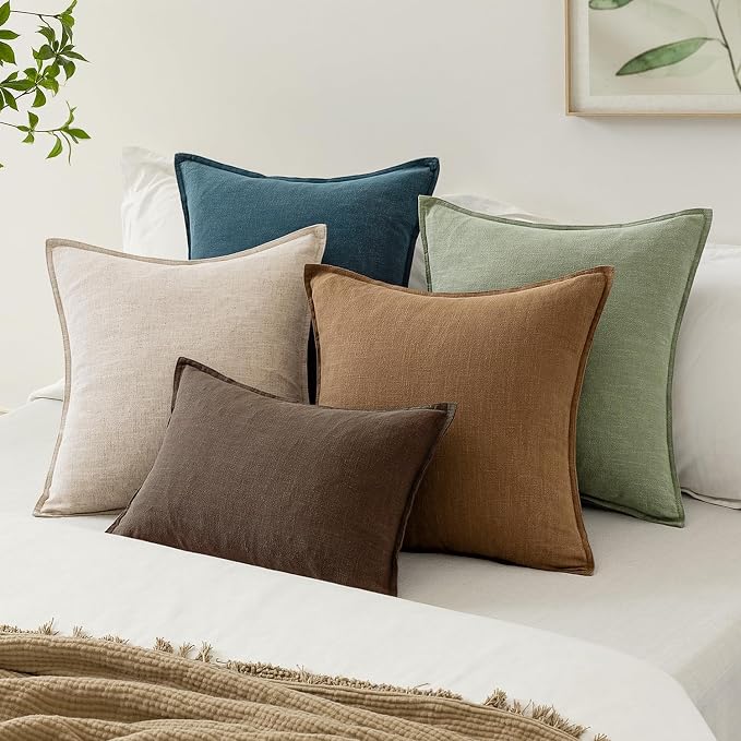EMEMA Decorative Linen Throw Pillow Covers 24x24 Inch Grass Green Boho - Image 3