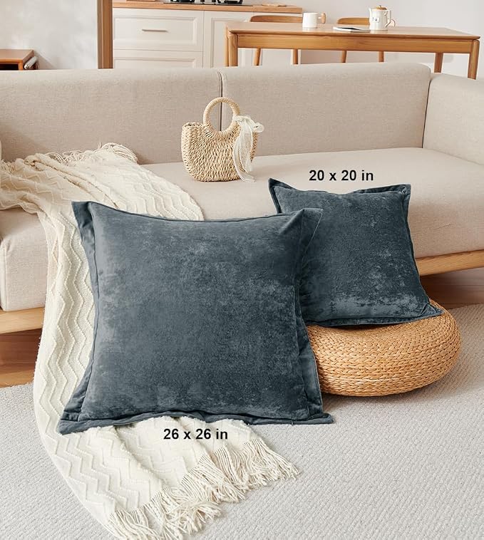 Luxurious Velvet Euro Shams Decorative Throw Pillow Covers 26x26 Set of 2 Solid - Image 4