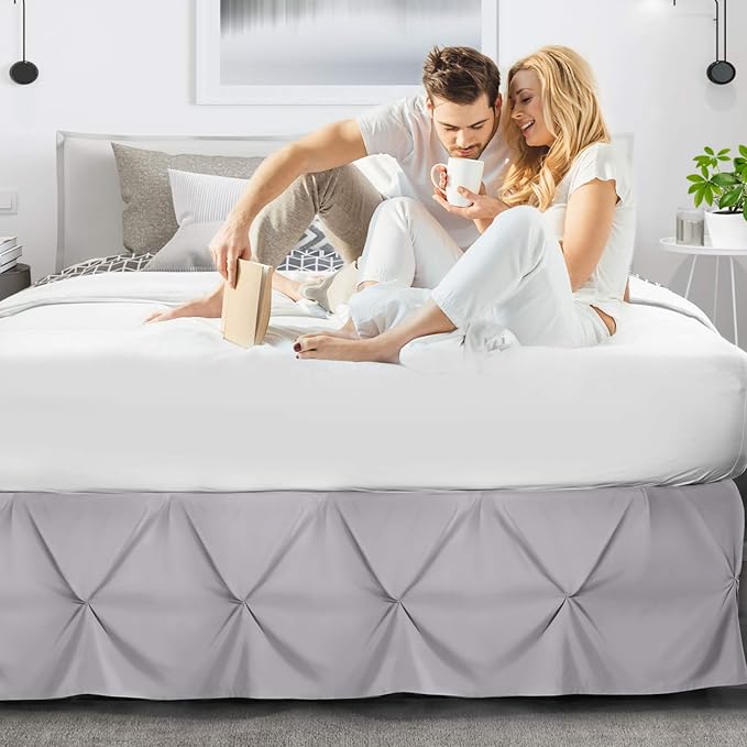Nestl Grey Lavender Bed Skirt King Size, Pinch Pleat King Bed Skirt, Hotel - Image 6
