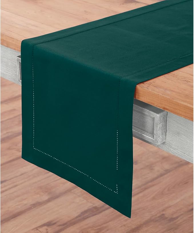 Solino Home Cotton Linen Dark Green Table Runner 108 Inches Long - Image 2